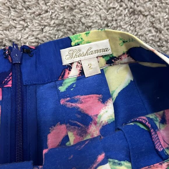 Shoshanna skirt size 2 Blue Floral abstract Cotton Silk Artwear Pockets Midi - Picture 5 of 16